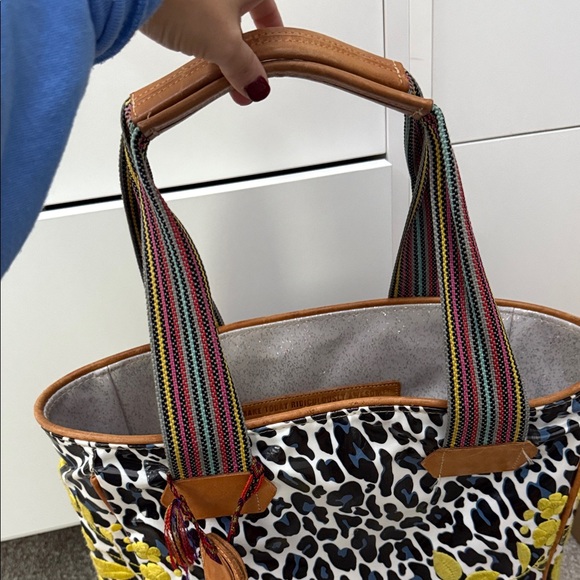 Consuela Leopard Print Tote with Yellow Floral Embroidery - Picture 4 of 10